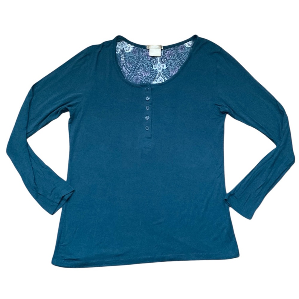 INK+IVY Soft Buttoned Shirt – Teal Long Sleeve Pattern Inside – Size Medium